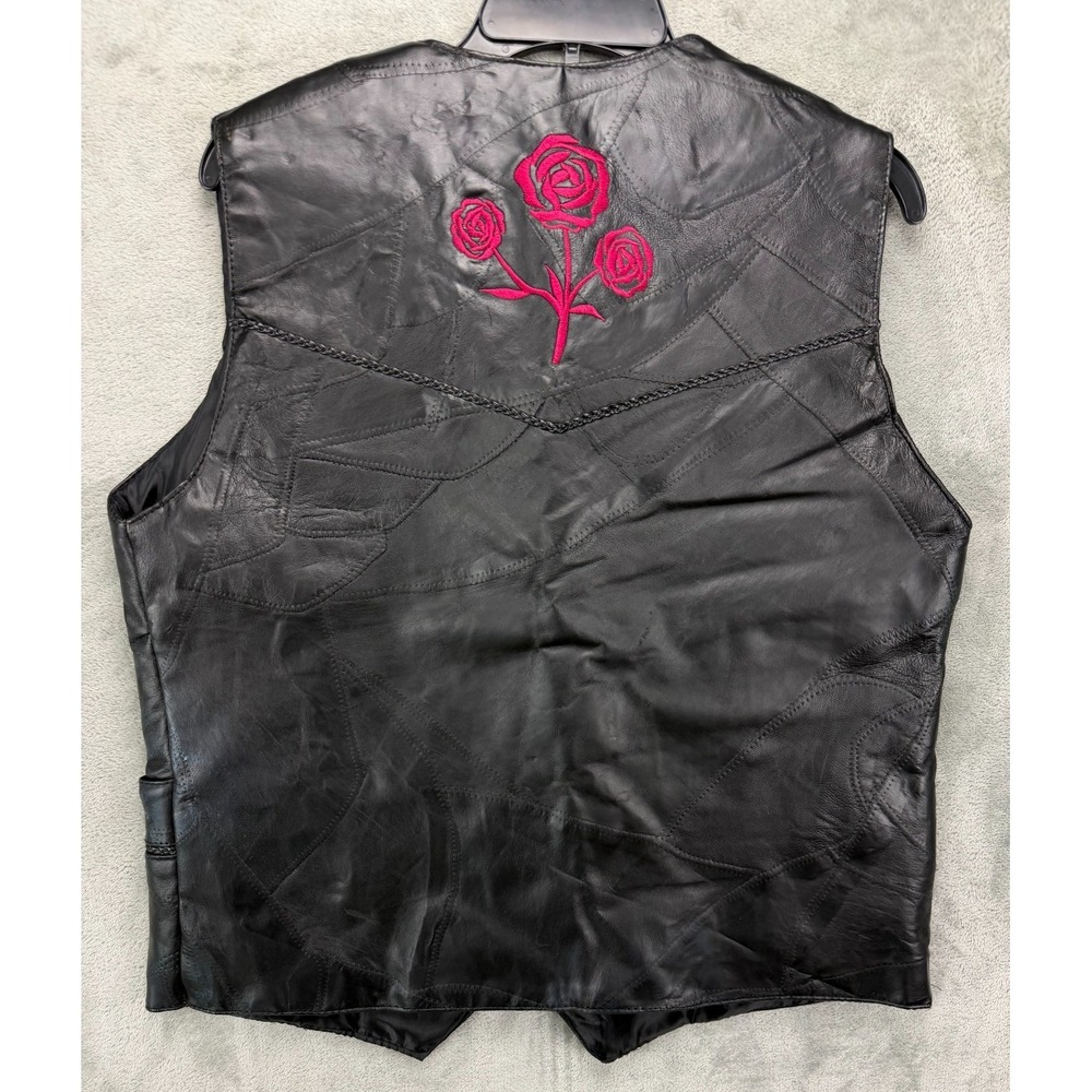Live Ride Rock Women's Buffalo Leather Motorcycle Vest Sz‎ L Black Rose - Picture 8 of 8